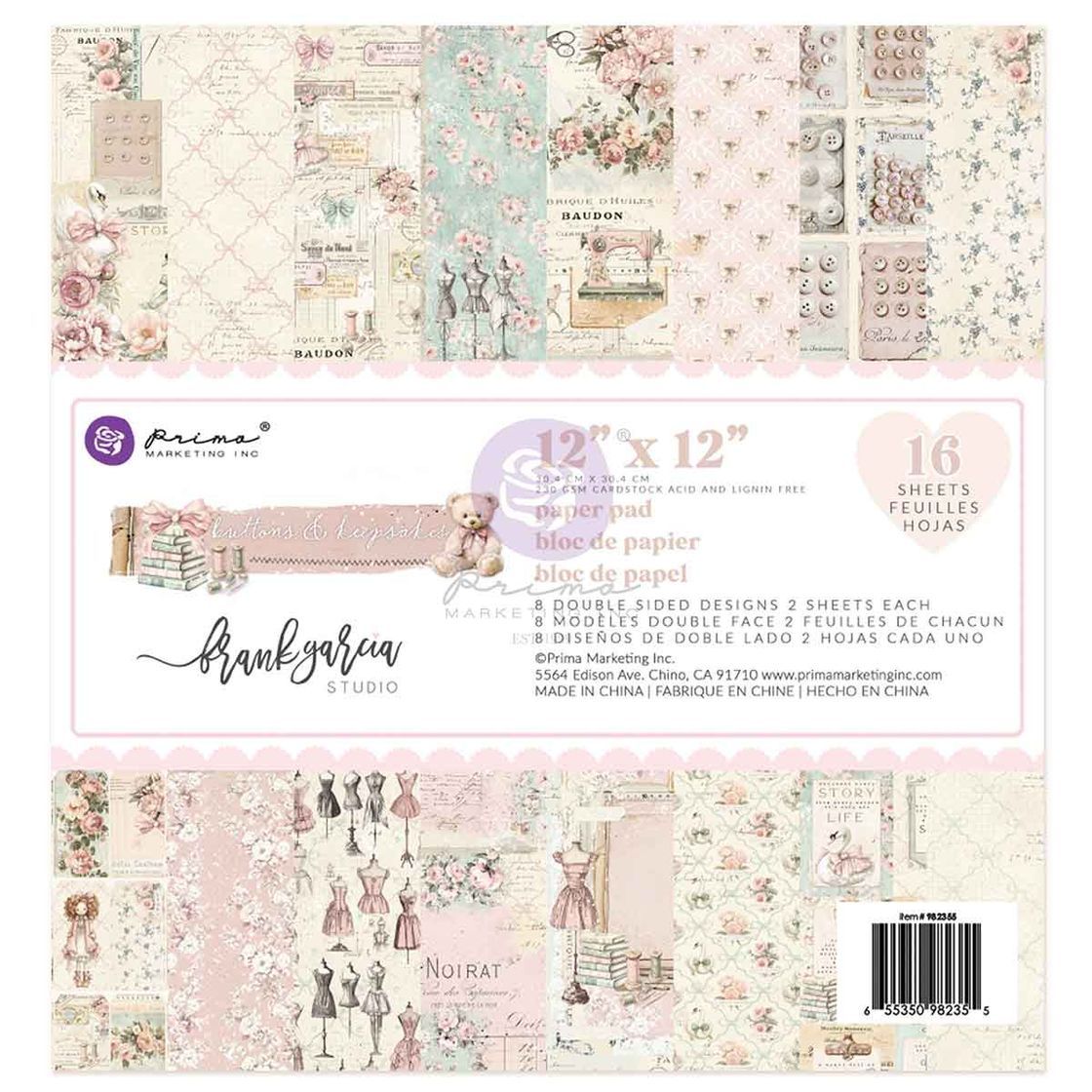 Prima Marketing - Buttons &amp; Keepsakes Collection - 12 x 12 Paper Pad - 16 Sheets - 982355