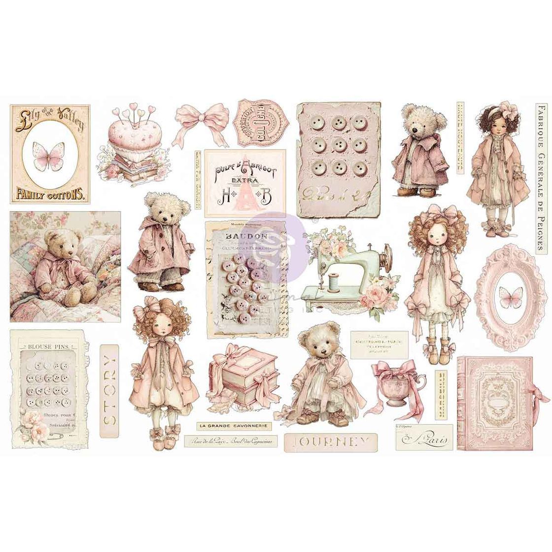 Prima Marketing - Buttons &amp; Keepsakes Collection - Ephemera Pieces - with Foil - 982409 - 64 pcs