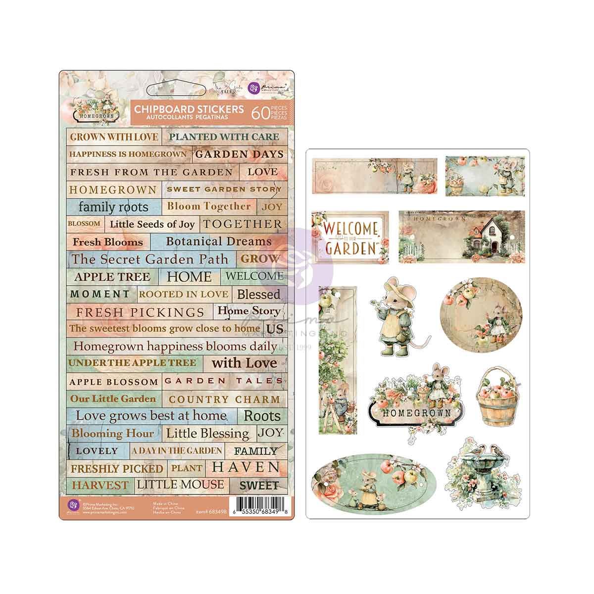 Prima Marketing - Homegrown Collection - Chipboard Stickers - 683498 - 60 pcs