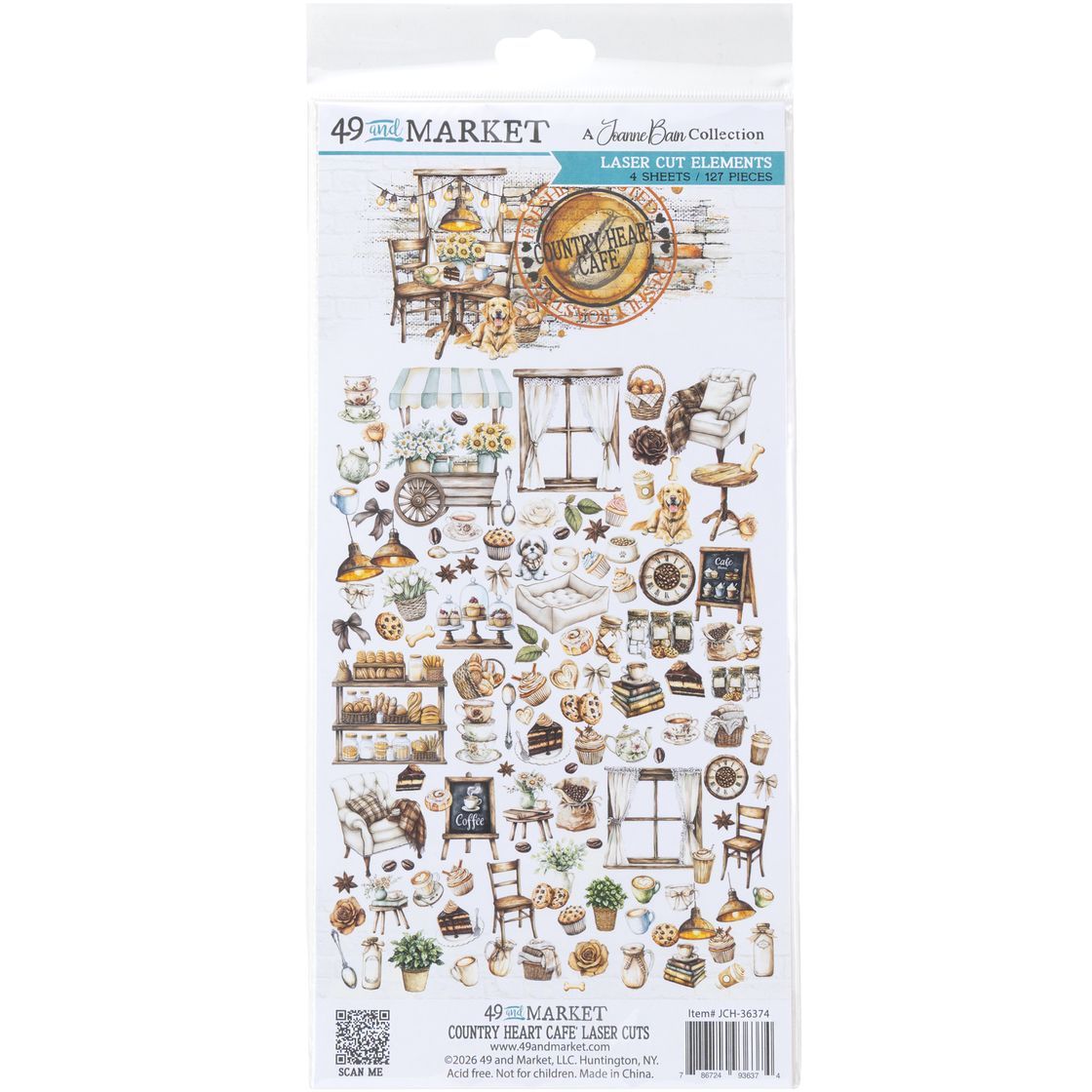 49 &amp; Market - Country Heart Cafe Collection - By Joanne Bains - Laser Cut Elements - 6" x 12" - JCH36374 - 127 pcs