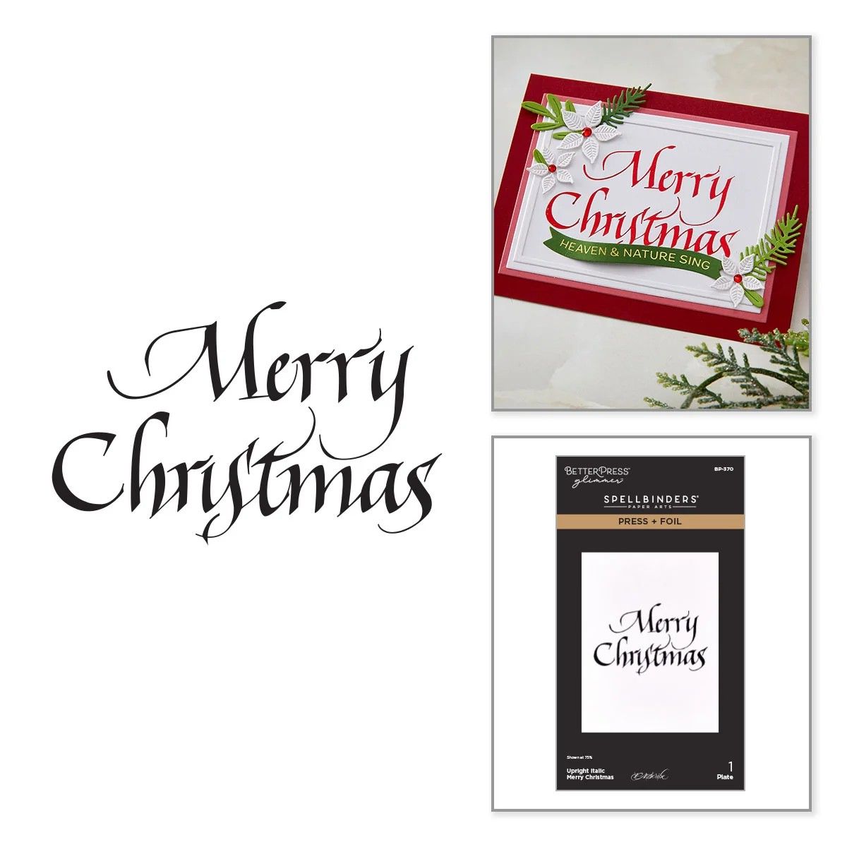 Spellbinders Paper Arts - Betterpress - Press &amp; Foil Plate - Upright Italic - Merry Christmas - By Paul Antonio - BP-0370 - 1 pce