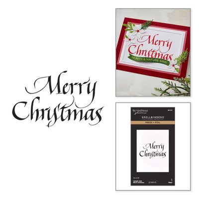 Spellbinders Paper Arts - Betterpress - Press & Foil Plate - Upright Italic - Merry Christmas - By Paul Antonio - BP-0370 - 1 pce