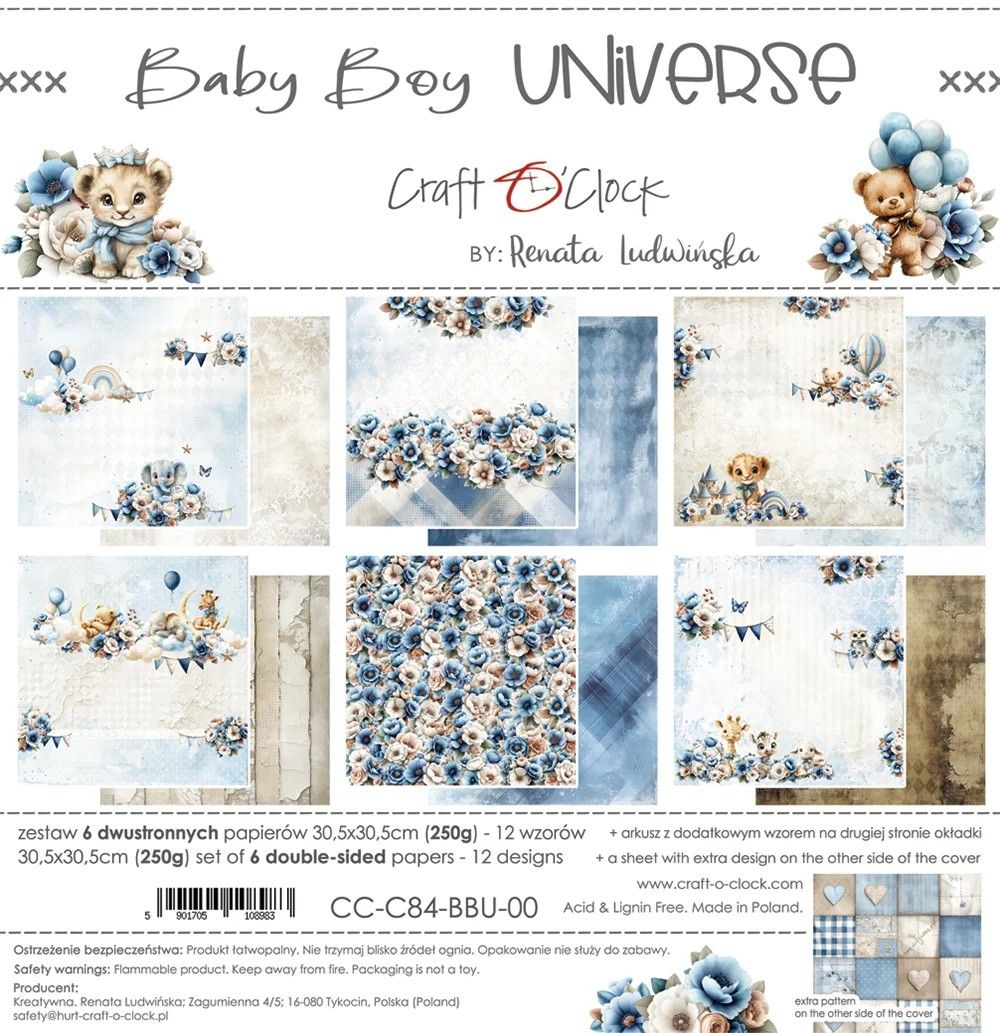 Craft O Clock - Baby Boy Universe - 12 x 12 Paper Pack - 6 Sheets - CC-C83-BBU-00