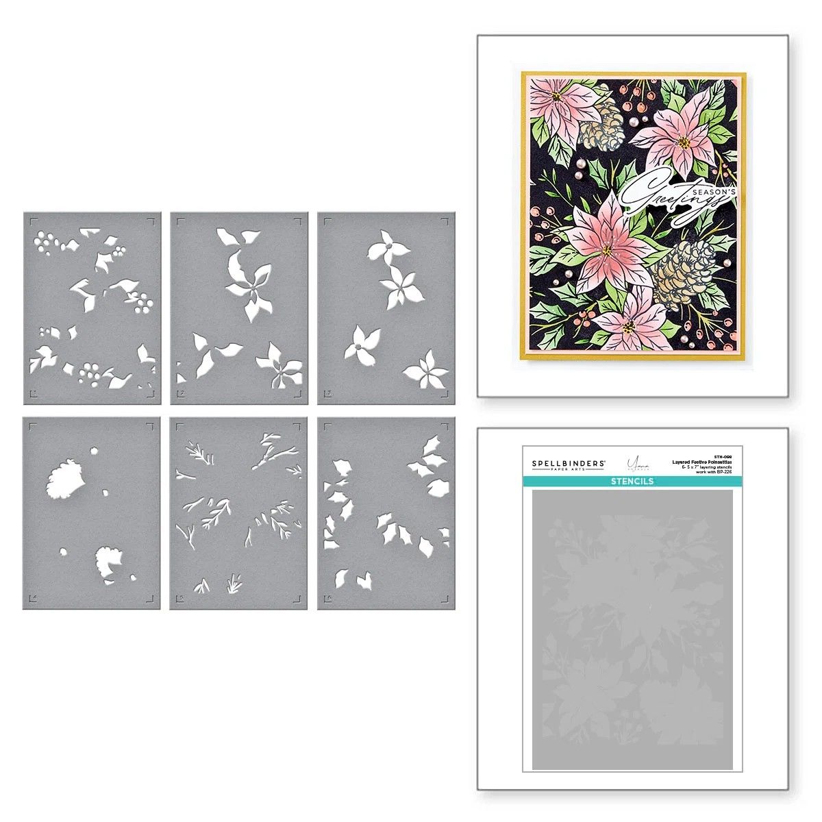 Spellbinders Paper Arts - Designed By Yana Smakula - Layering Stencil - Amaryllis Christmas Collection - STN-098 - 6.5" x 7" - 6 pcs