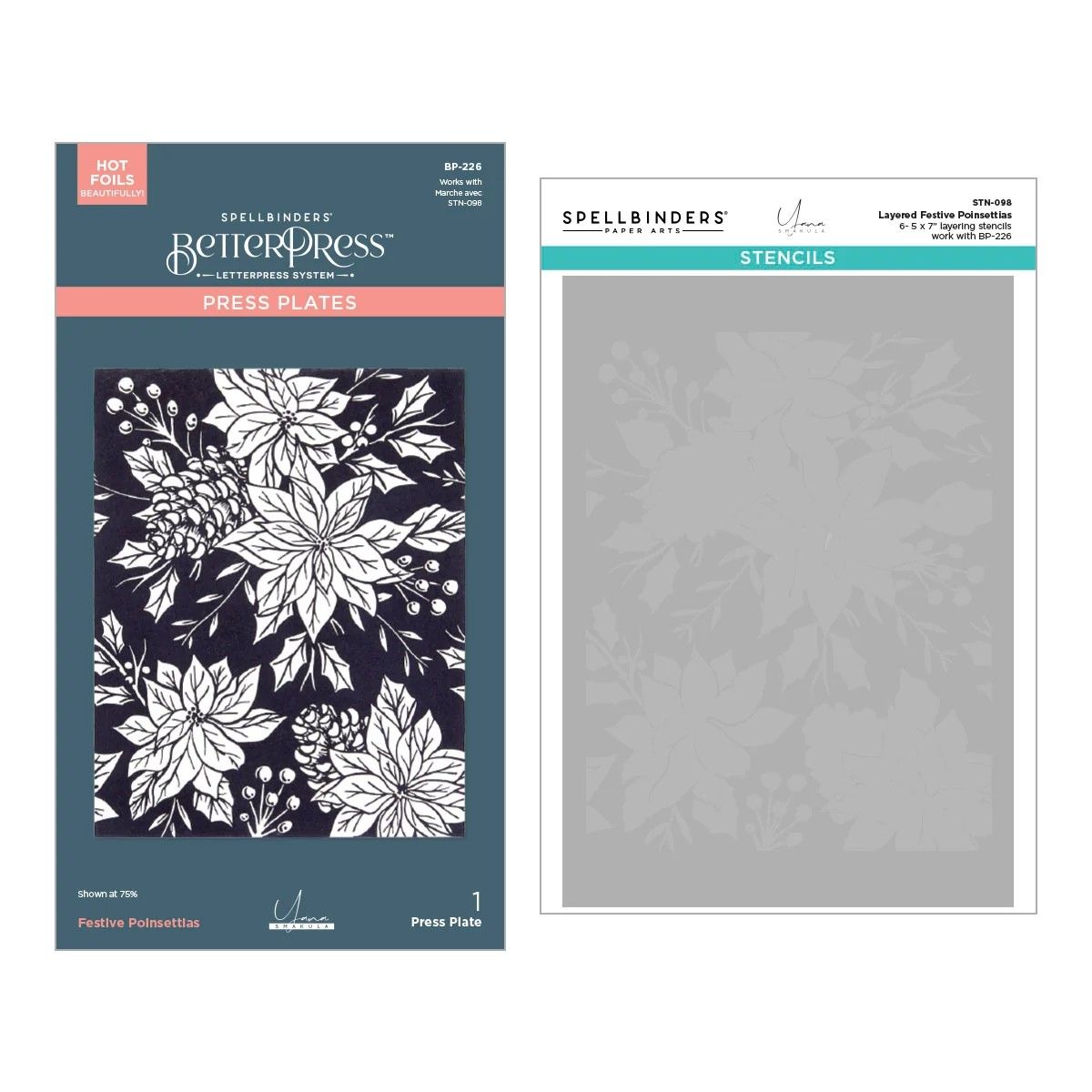 Spellbinders Paper Arts - Designed By Yana Smakula - Bundle - Amaryllis Christmas Collection - Press Plate &amp; Stencil - BD-0898 - 6.5" x 7" - 7 pcs