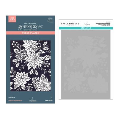 Spellbinders Paper Arts - Designed By Yana Smakula - Bundle - Amaryllis Christmas Collection - Press Plate &amp; Stencil - BD-0898 - 6.5" x 7" - 7 pcs