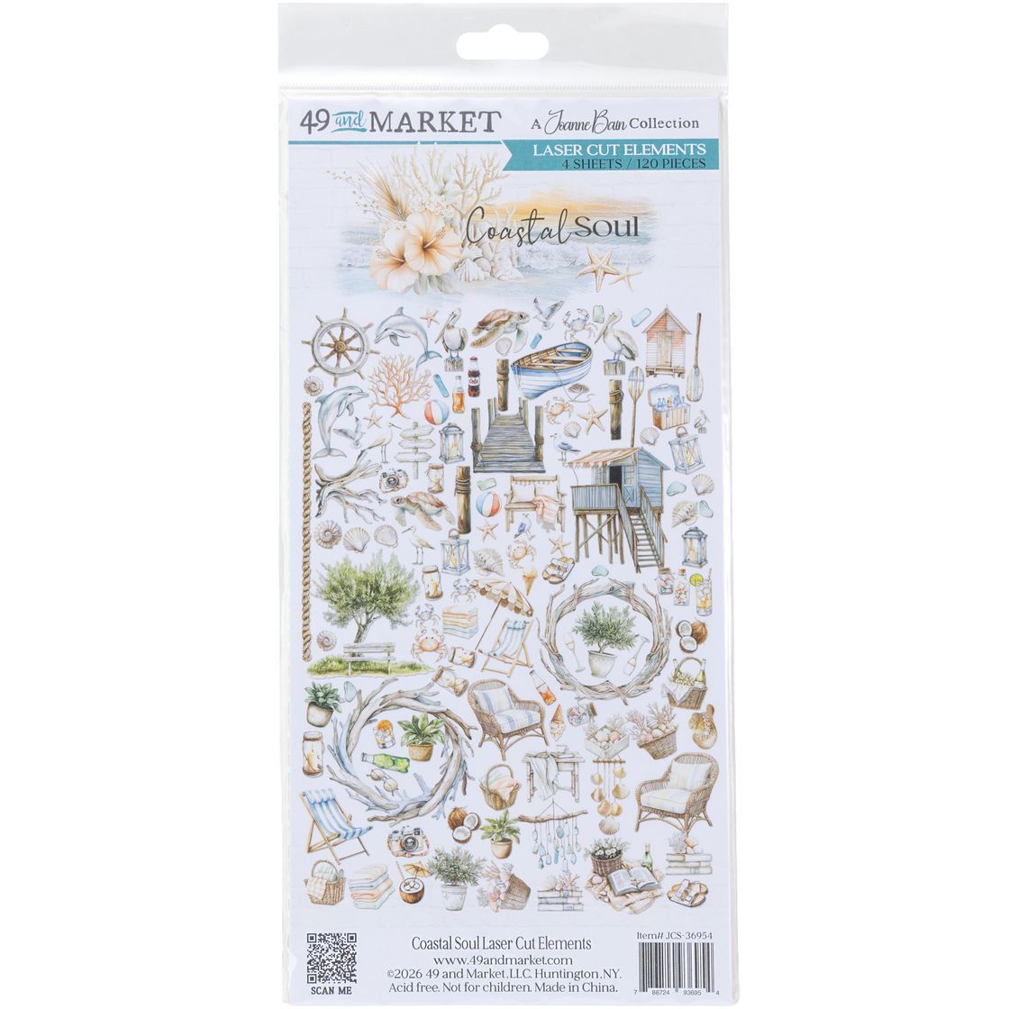 49 &amp; Market - By Joanne Bain - Coastal Soul Collection - Laser  Cut Elements - Elements - JCS36964 - 120 pcs