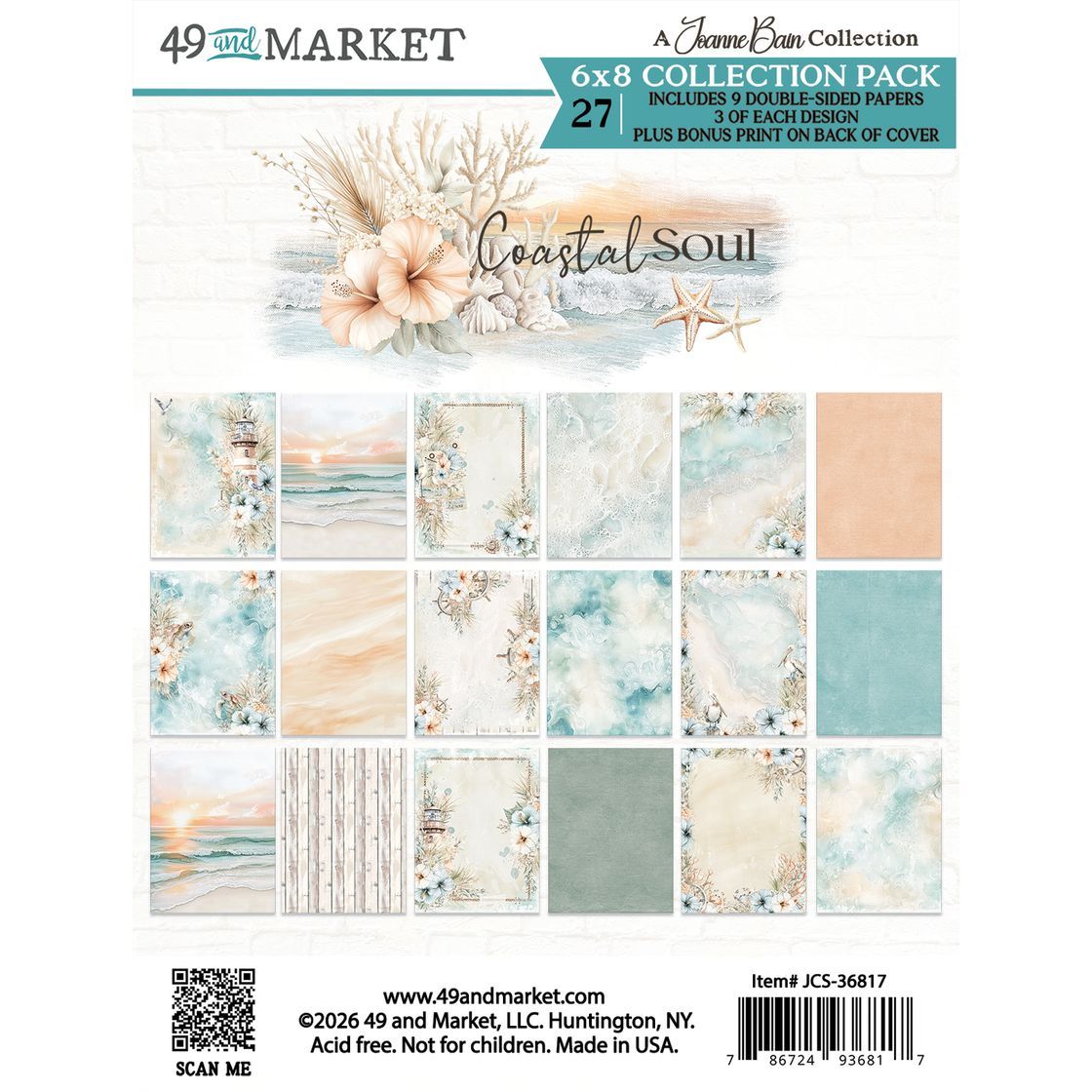 49 &amp; Market - Coastal Soul Collection - By Joanne Bain - 6" x 8" Paper Pad - JCS36817 - 27 Sheets