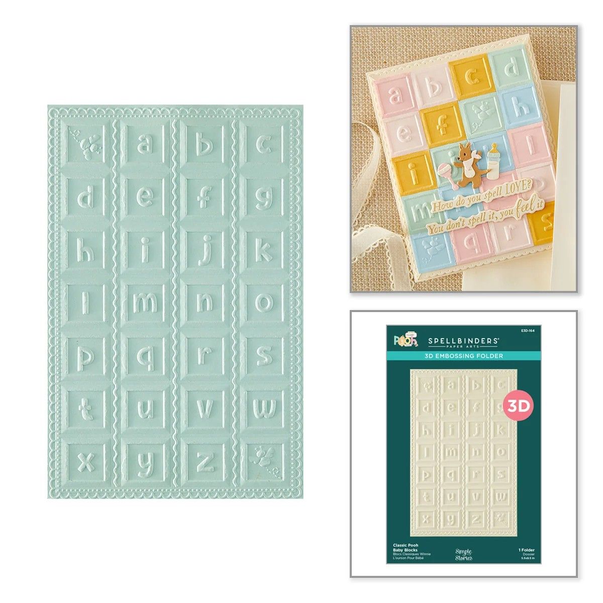 Spellbinders Paper Arts - 3D Embossing Folder - By Simple Stories - Classic Pooh Baby Collection - Baby Blocks -E3D-164