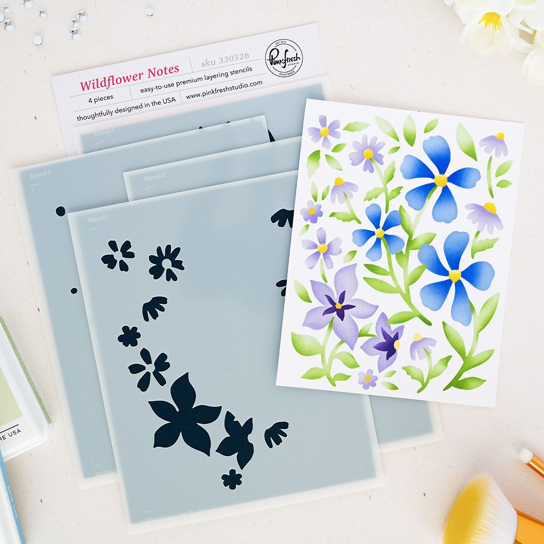 PinkFresh Studio - Stand Alone Stencil Set - Wildflower Notes - 330526 - 4 pcs
