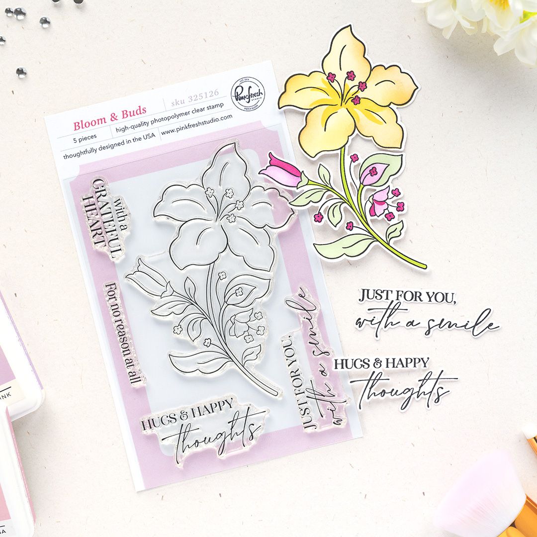 PinkFresh Studio - Bloom &amp; Buds Bundle - Stamp, Stencil &amp; Die Bundle - 325126,325326 &amp; 325226