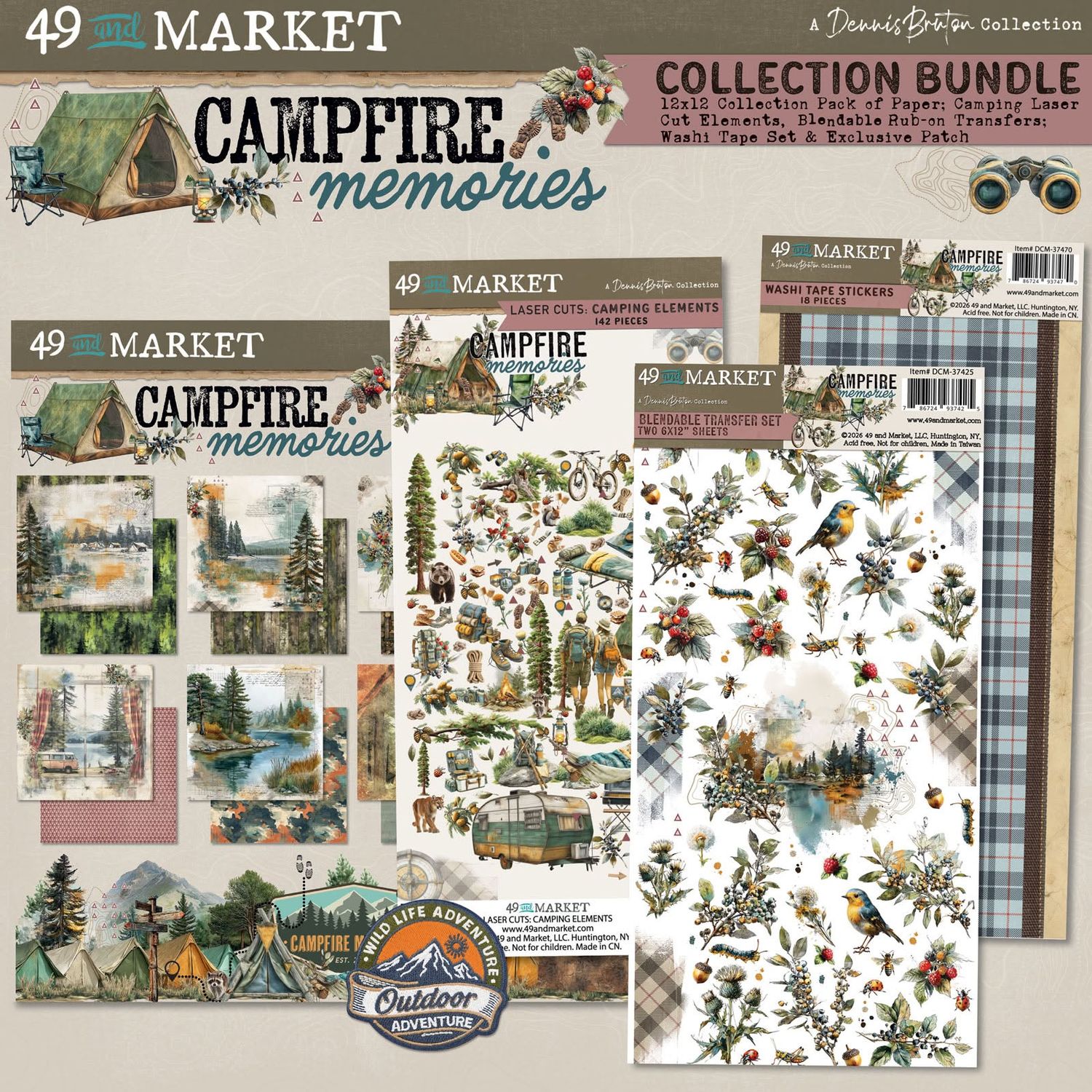 49 &amp; Market - A Dennis Bruton Collection - Campfire Memories - Bundle with Patch - DCM37265