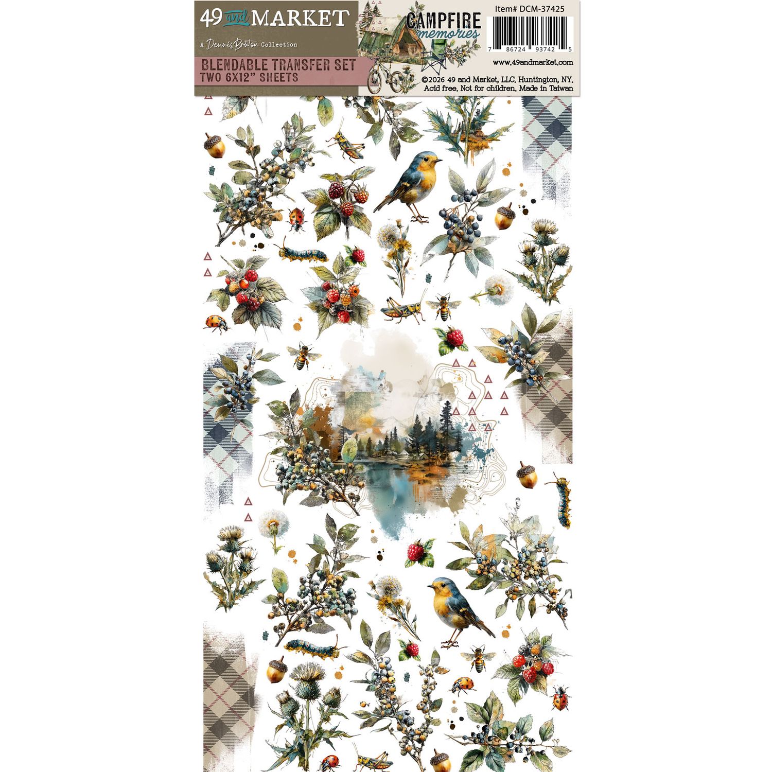 49 &amp; Market - A Denis Bruton Collection - Campfire Memories - Blendable - Rub On Transfers - 6" x 12" - DCM37425 - 2 Sheets