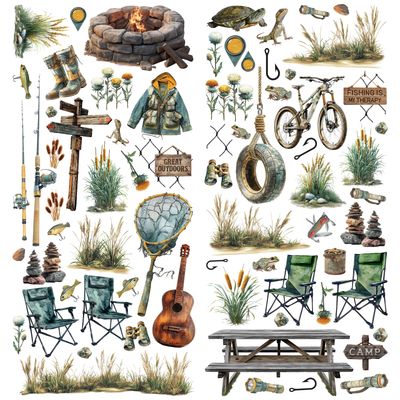 49 &amp; Market - A Dennis Bruton Collection - Campfire Memories - Fishing Elements -  Laser Cut - 6" x 12" -DCM37456 - 122 pcs