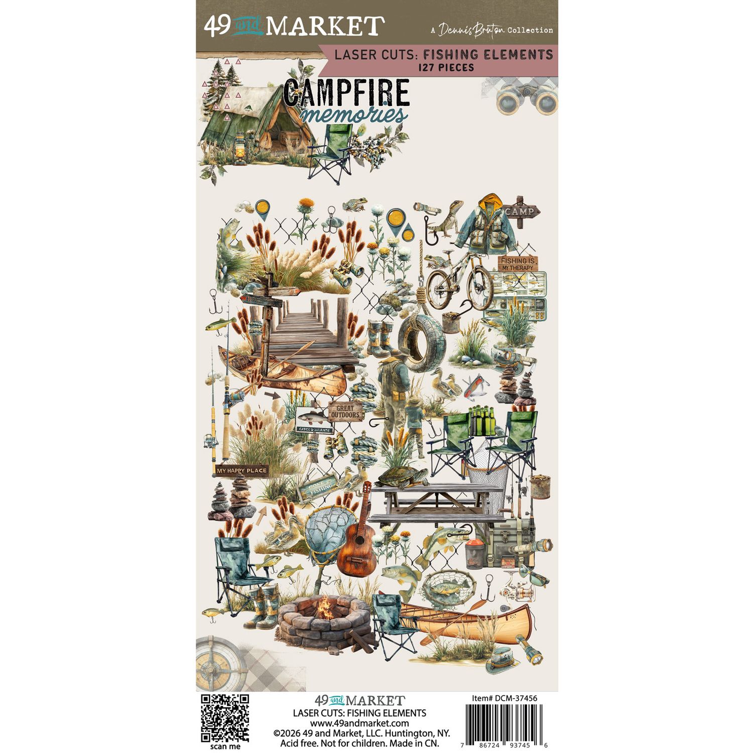 49 &amp; Market - A Dennis Bruton Collection - Campfire Memories - Fishing Elements -  Laser Cut - 6" x 12" -DCM37456 - 122 pcs