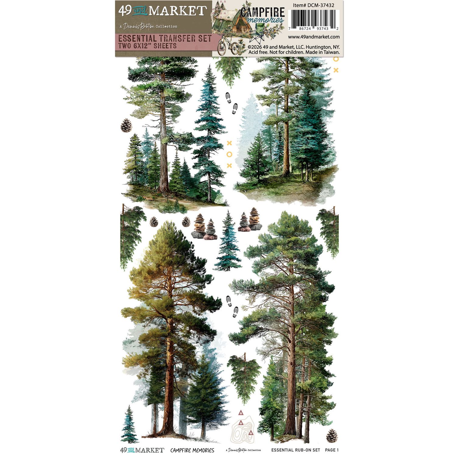 49 &amp; Market - A Denis Bruton Collection - Campfire Memories - Essential - Rub On Transfers - 6" x 12" - DCM37432 - 2 Sheets