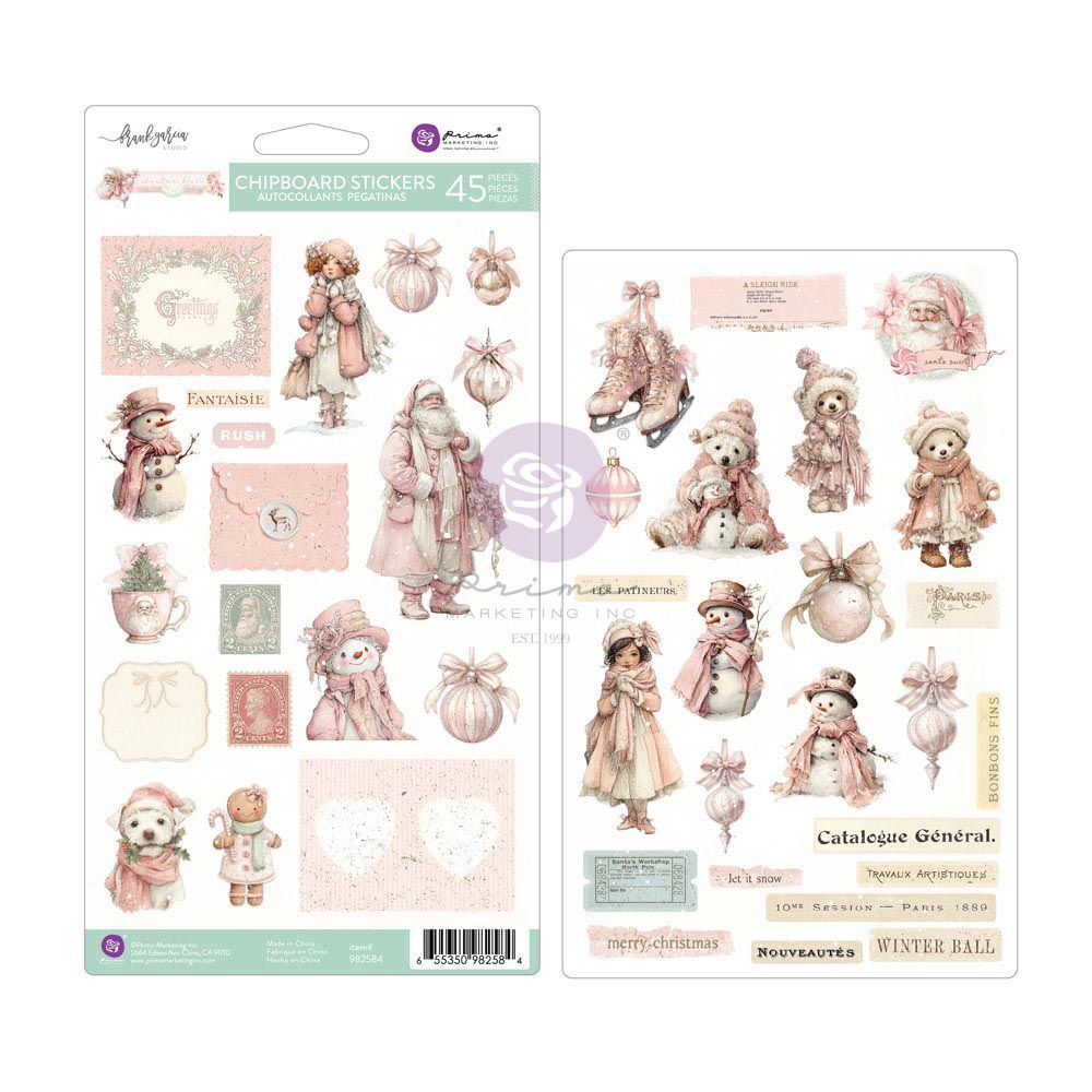 Prima Marketing - A Frank Garcia Collection - Christmas Blush  - Chipboard Stickers w/ Foil - 982584 - 45 pcs