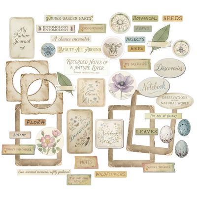 49 &amp; Market - An Art House Whimsy Collection - The Quiet Observer - Chipboard Set - TQO37241 - 45 pcs