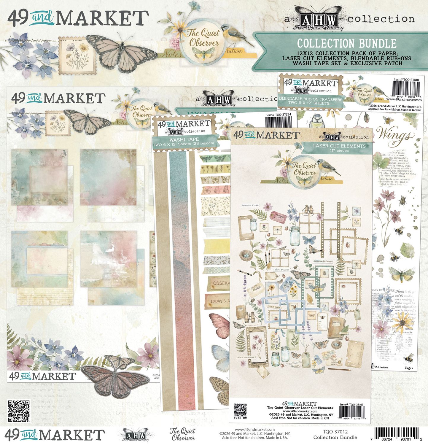 49 &amp; Market - An Art House Whimsy Collection - The Quiet Observer - Bundle with Patch -TQO37012