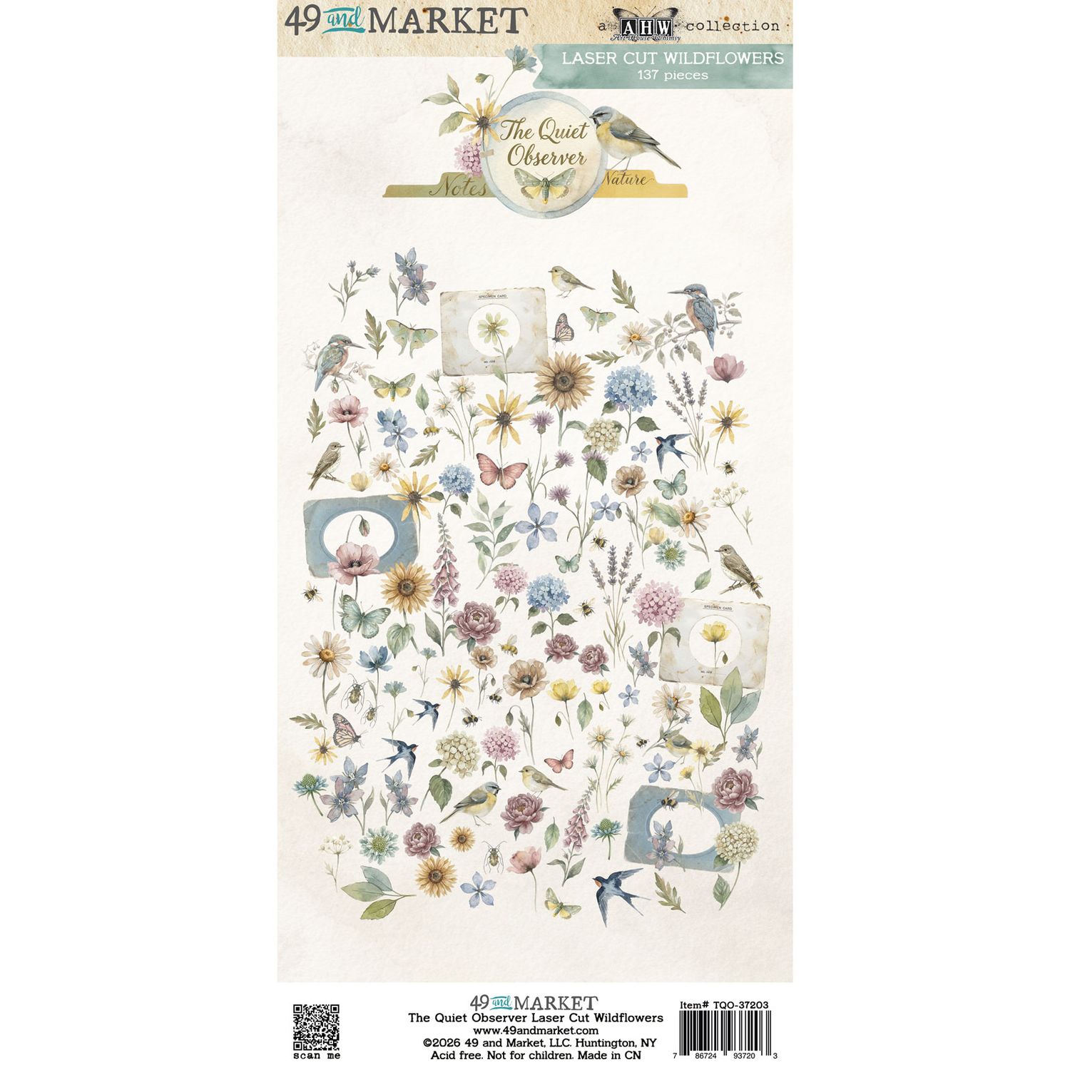 49 &amp; Market - An Art House Whimsy Collection - The Quiet Observer - Laser Cut Wildflowers - 6" x 12" - TQO37203 - 137 pcs