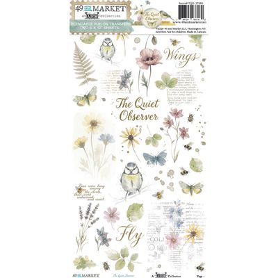 49 &amp; Market - An Art House Whimsy Collection - The Quiet Observer - Rub On Transfers - Blendable - 6" x 12" - TQO37180 - 2 Sheets