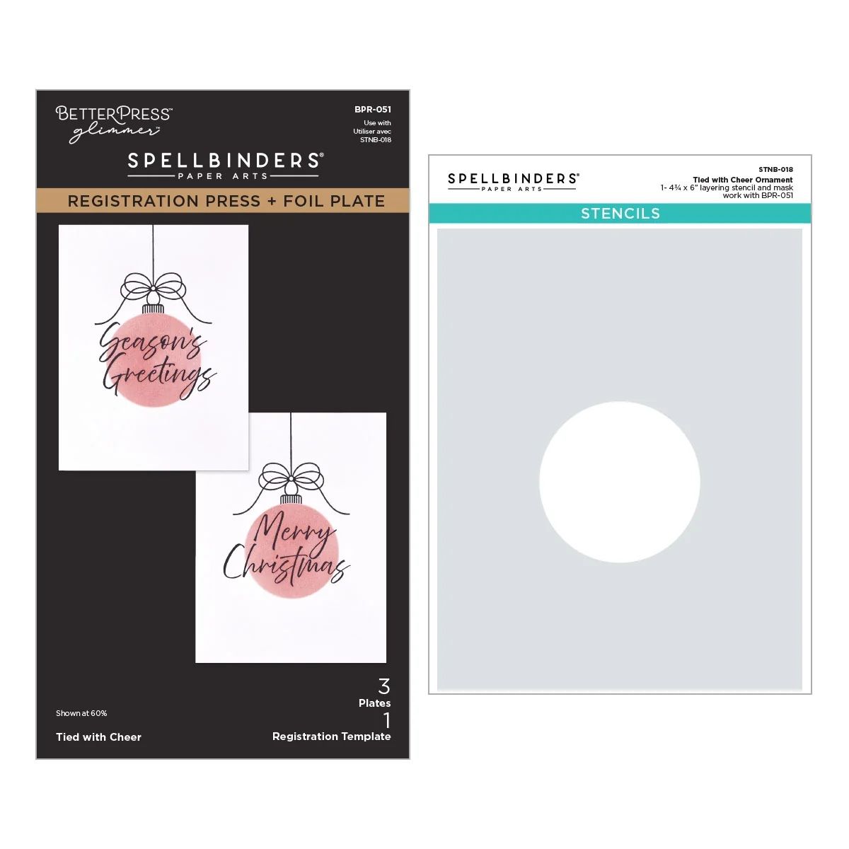 Spellbinders Paper Arts - Bundle - Press &amp; Foil Plate (Registration) &amp; Stencil - Tied with Cheer - BD-1129