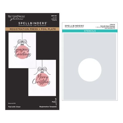 Spellbinders Paper Arts - Bundle - Press &amp; Foil Plate (Registration) &amp; Stencil - Tied with Cheer - BD-1129