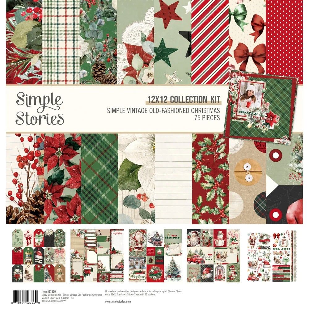 Simple Stories - Simple Vintage Old Fashioned Christmas Collection - 12" x 12" Paper pack - SS27600