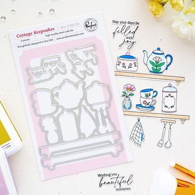 PinkFresh Studio - The Simple Things Collection - Cottage Keepsakes Bundle - Stamp, Stencil &amp; Die - 338426,338526,338626