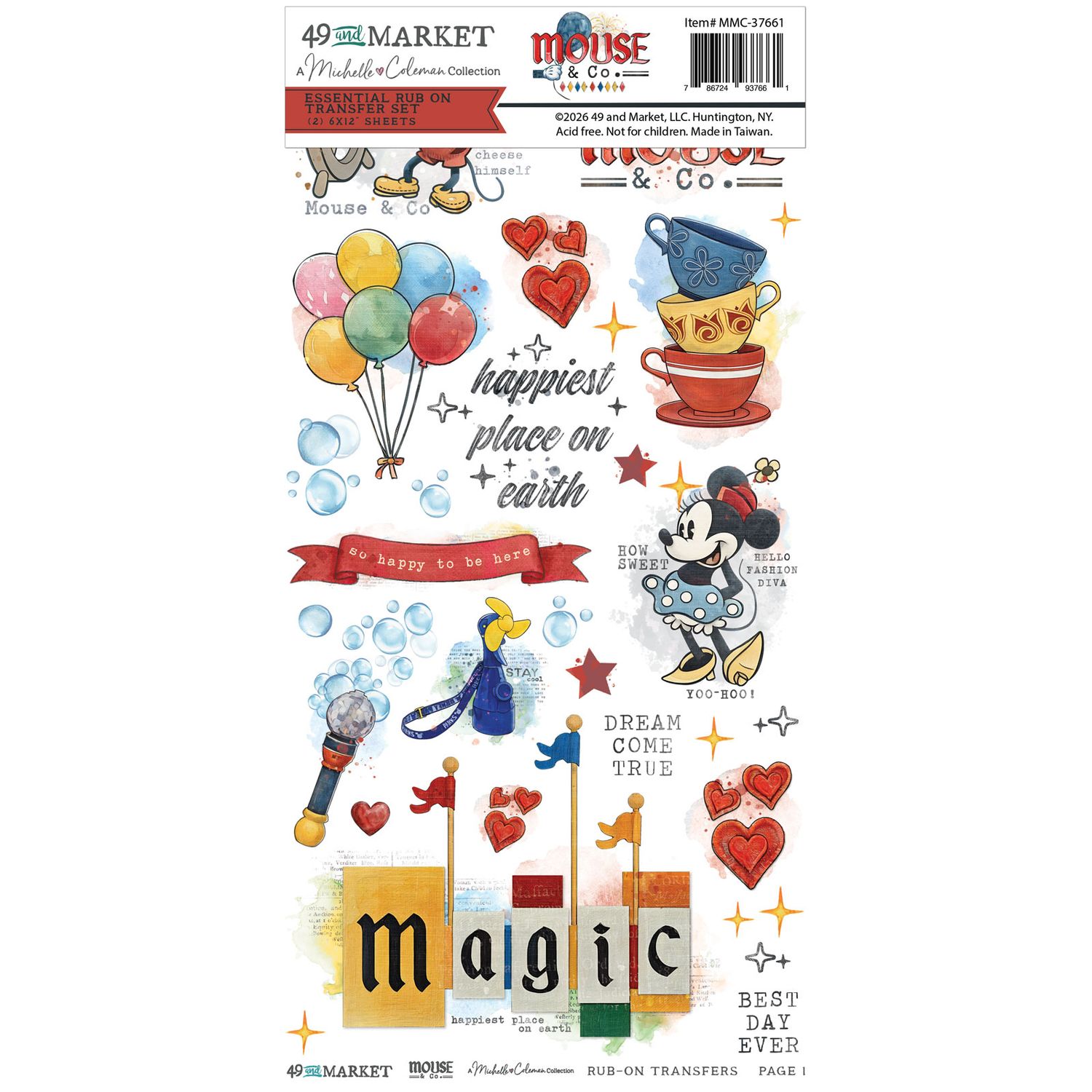 49 &amp; Market - A Michelle Coleman Collection - Mouse &amp; Co - Rub On Transfers - Essential - 6" x 12" - MMC37661