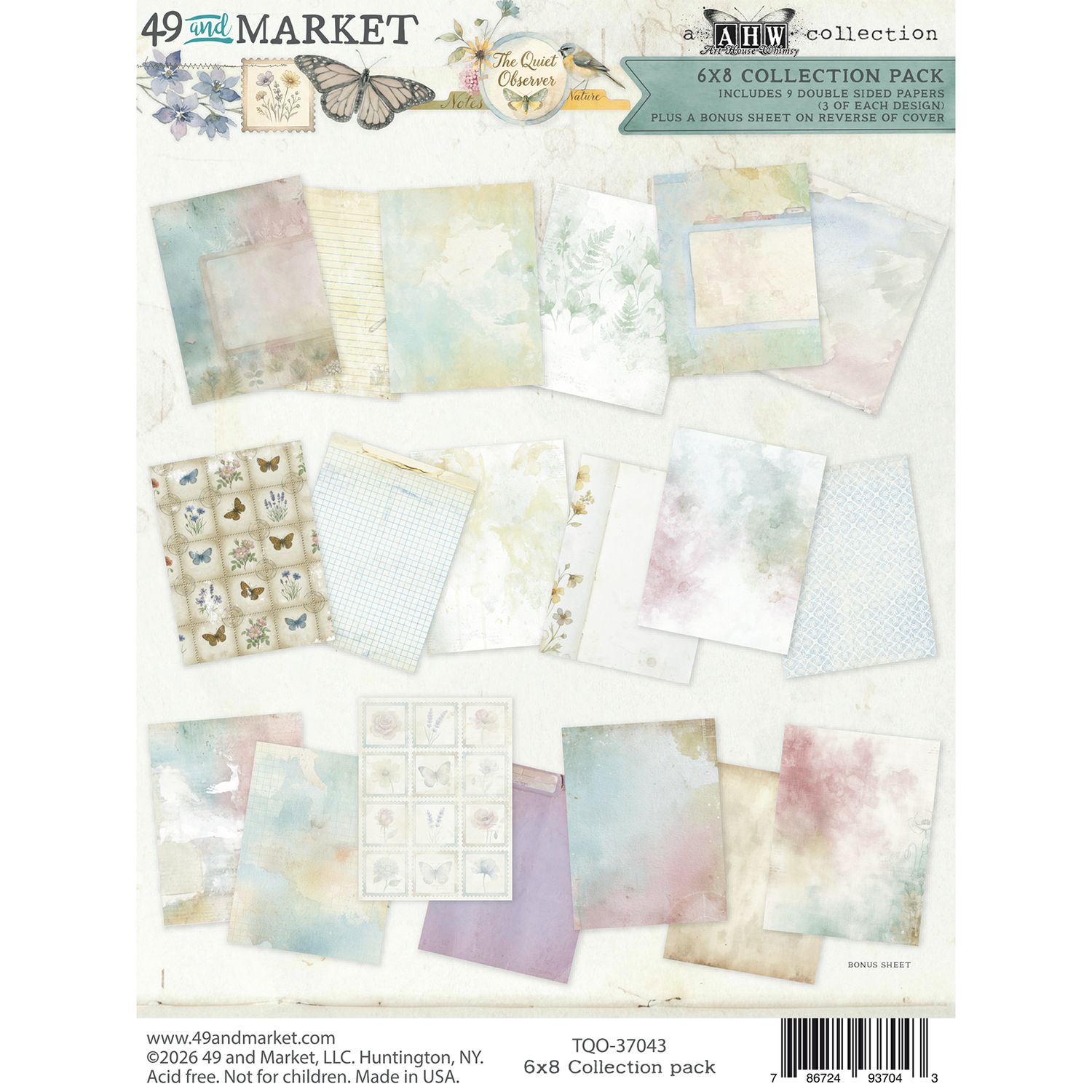 49 &amp; Market - An Art House Whimsy Collection - The Quiet Observer - 6" x 8" - Paper Pack - TQO37043 - 27 sheets