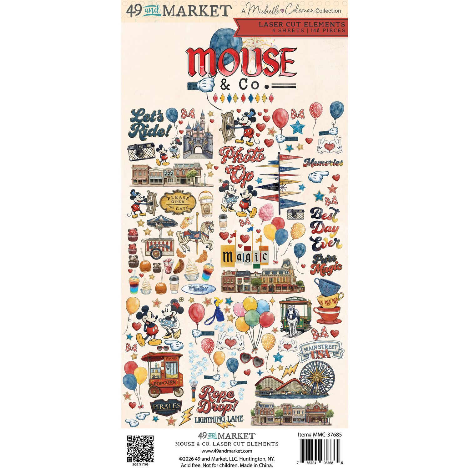 49 &amp; Market - A Michelle Coleman Collection - Mouse &amp; Co - Laser Cut Elements - 6" x 12" - MMC37685 - 148 pcs
