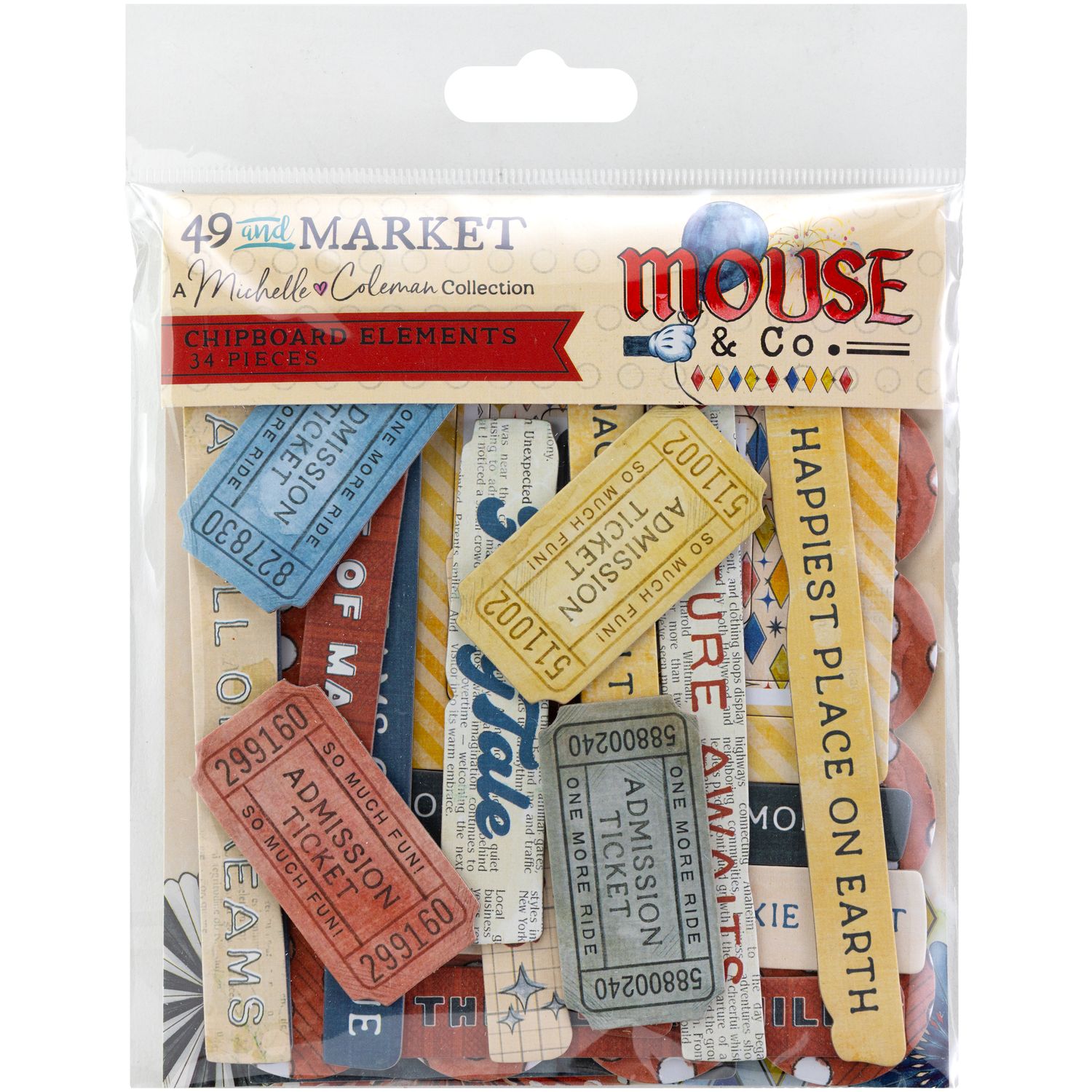 49 &amp; Market - A Michelle Coleman Collection - Mouse &amp; Co - Chipboard Set - MMC37722 - 34 pcs