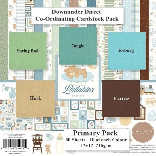 Echo Park - Carta Bella - Little Lullabies  Collection - Baby Boy - 12" x 12"  - Primary Cardstock Pack -  10 Sheets