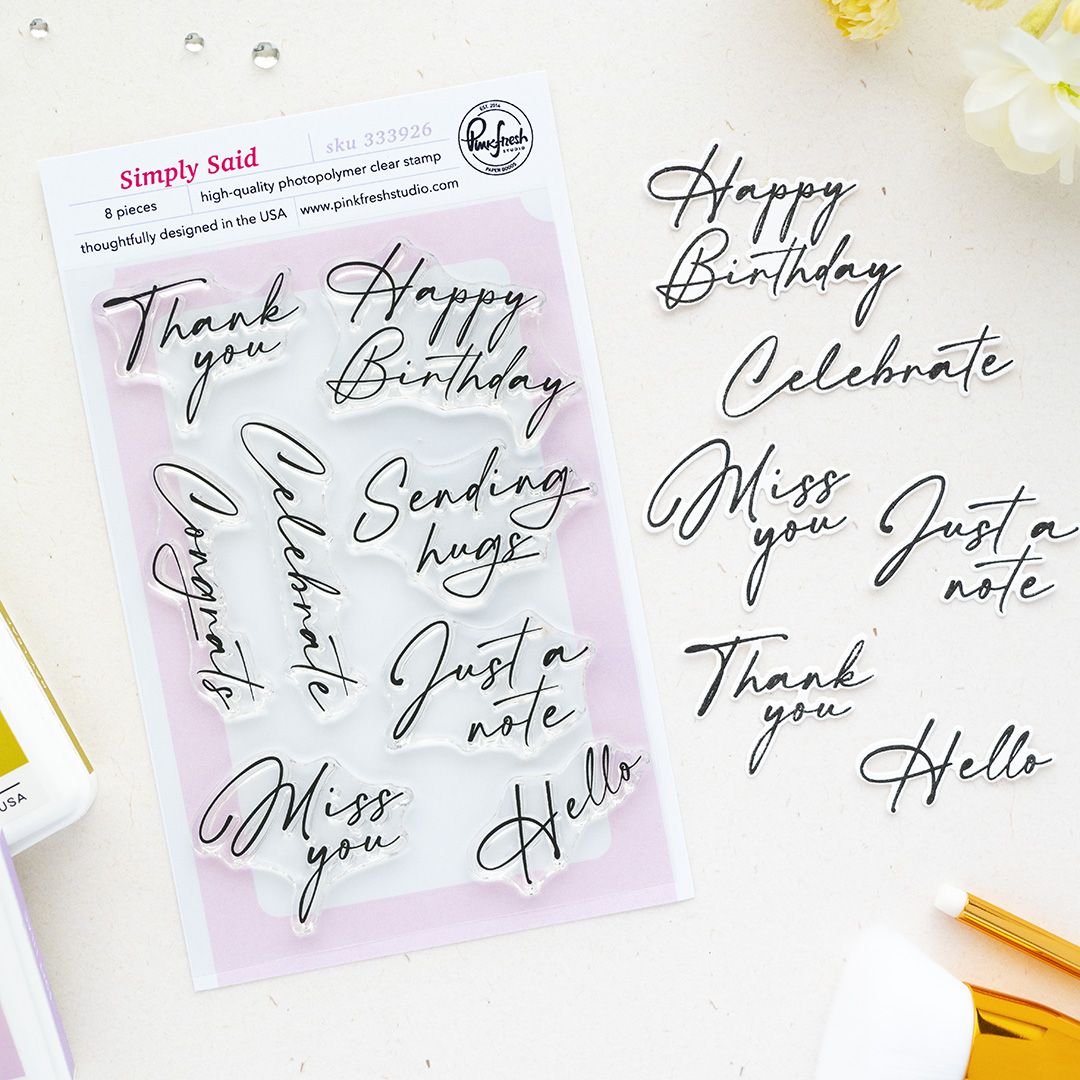 PinkFresh Studio - The Simple Things Collection - Simply Said Bundle - Stamp, Die &amp; Press Plate - 333926, 334026 &amp; 334126