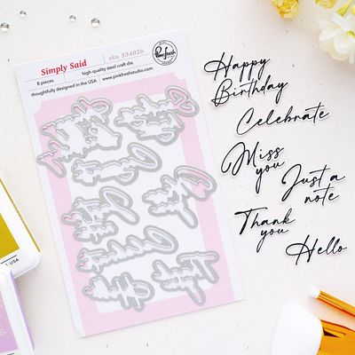 PinkFresh Studio - The Simple Things Collection - Simply Said Bundle - Stamp, Die &amp; Press Plate - 333926, 334026 &amp; 334126