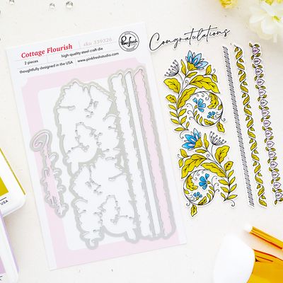 PinkFresh Studios - The Simple Life Collection - Cottage Flourish Bundle - Stamp, Die &amp; Stencil - 339326, 339426 &amp;339626