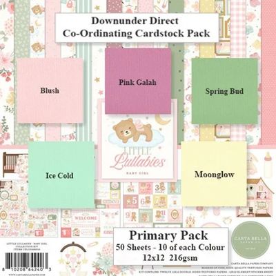Echo Park - Carta Bella - Little Lullabies  Collection - Baby Girl - 12" x 12"  - Primary Cardstock Pack -  10 Sheets