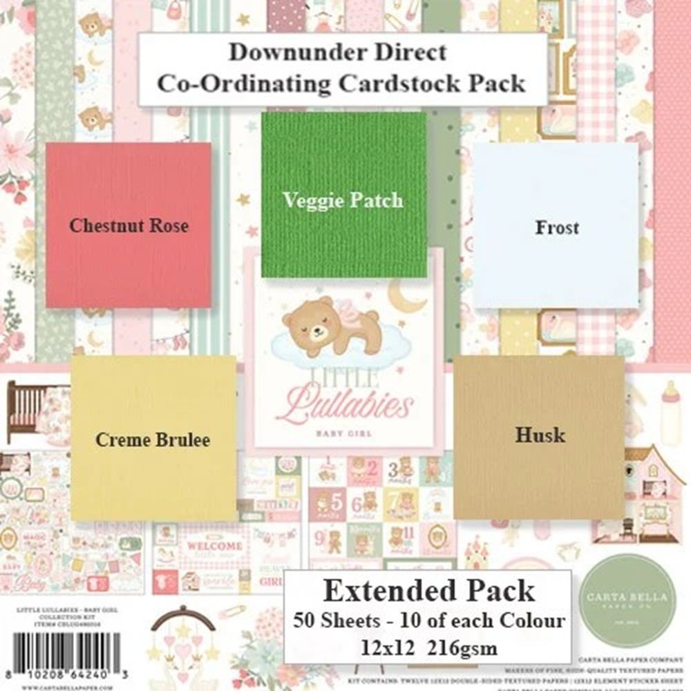 Echo Park - Carta Bella - Little Lullabies  Collection - Baby Girl - 12" x 12"  - Extended   Cardstock Pack -  10 Sheets