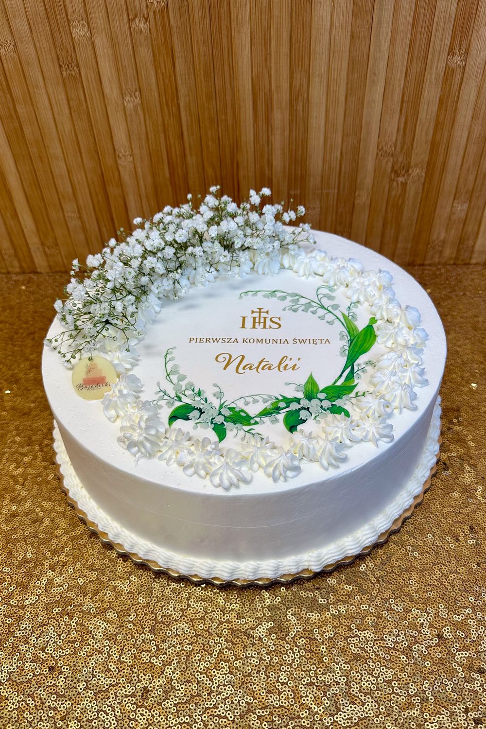 TORT KOMUNIJNY OKRĄGŁY OPŁATEK + KWIATY