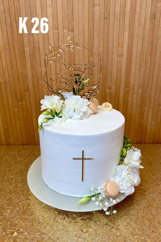 TORT KOMUNIJNY TUBA Z KWIATAMI