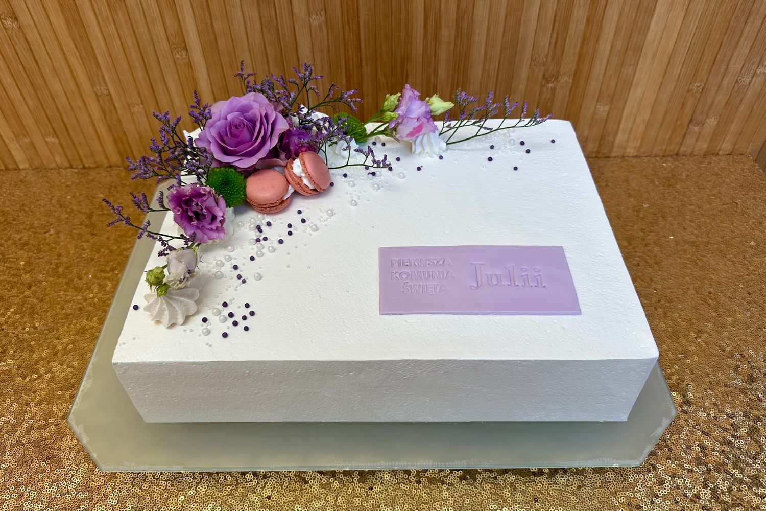 TORT KOMUNIJNY PROSTOKĄTNY Z KWIATAMI
