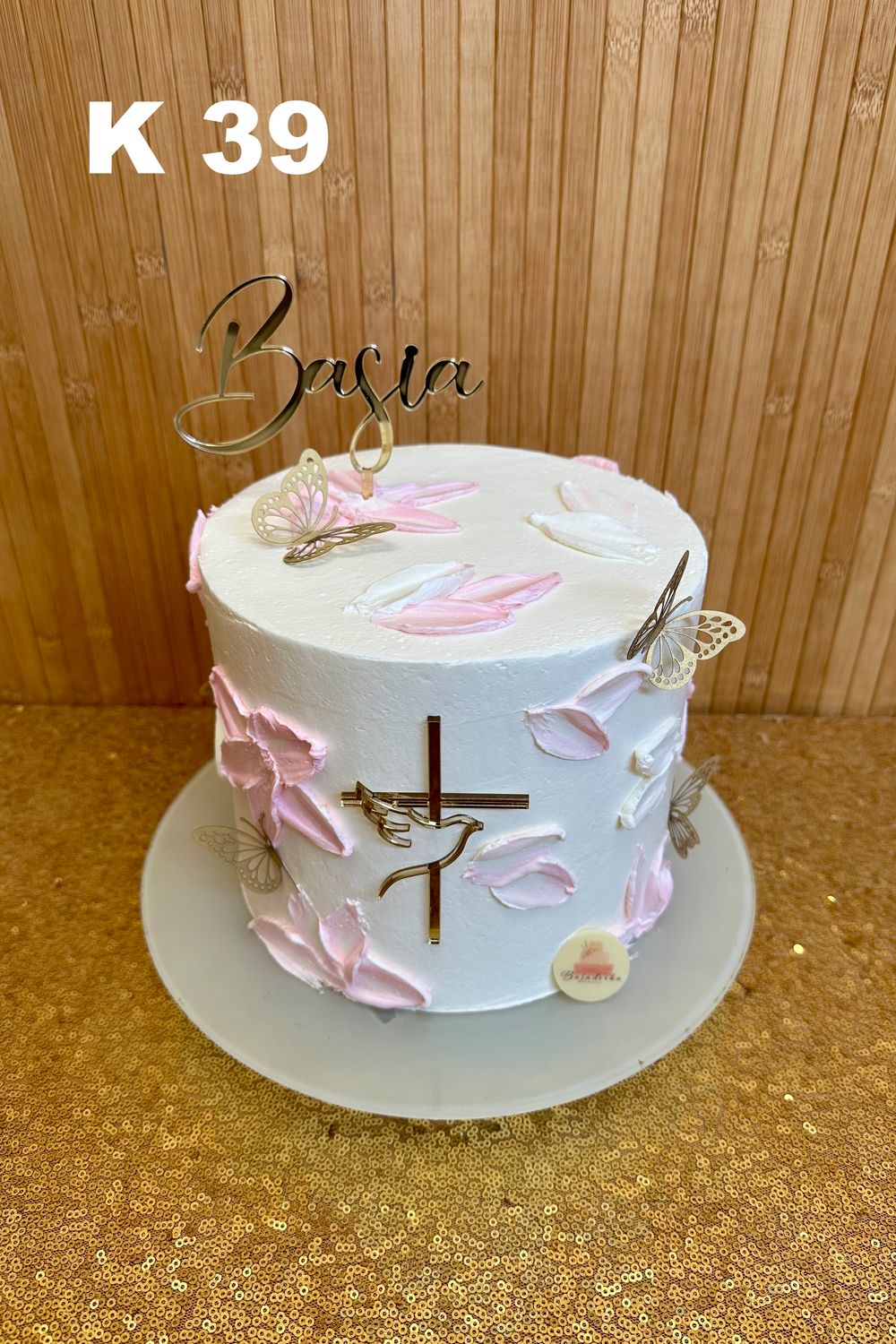 TORT KOMUNIJNY TUBA Z KRZYŻYKIEM I MOTYLKAMI