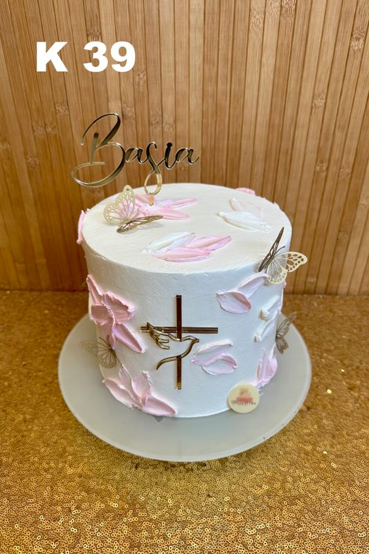 TORT KOMUNIJNY TUBA Z KRZYŻYKIEM I MOTYLKAMI