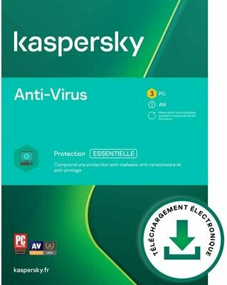 Kaspersky Anti-Virus 2021 | 3 Appareils | 1 An | PC | Code d’activation – envoi par email
