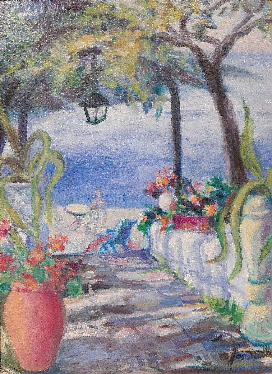 "Veranda by the Sea" Oil Painting, by Jan Sullivan "Veranda by the Sea" Oil Painting, by Jan Sullivan