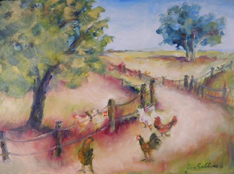 &quot;Chickens on the Path&quot; Oil Painting, by Jan Sullivan