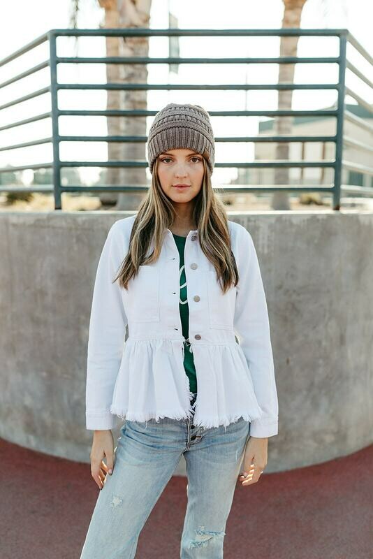 White Ruffle Denim Jacket