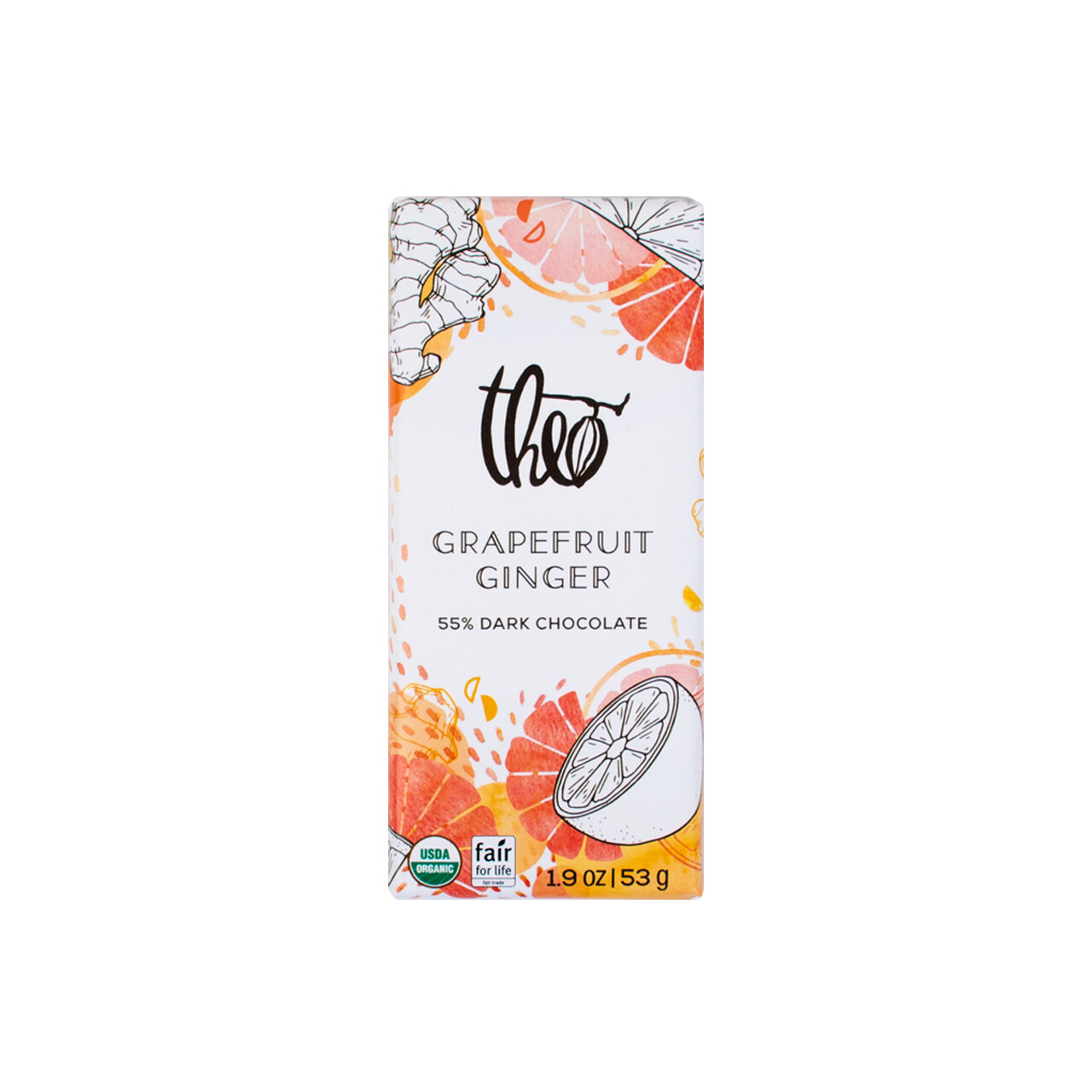 Theo Grapefruit Ginger 55% Dark Chocolate Bar Theo Grapefruit Ginger 55% Dark Chocolate Bar