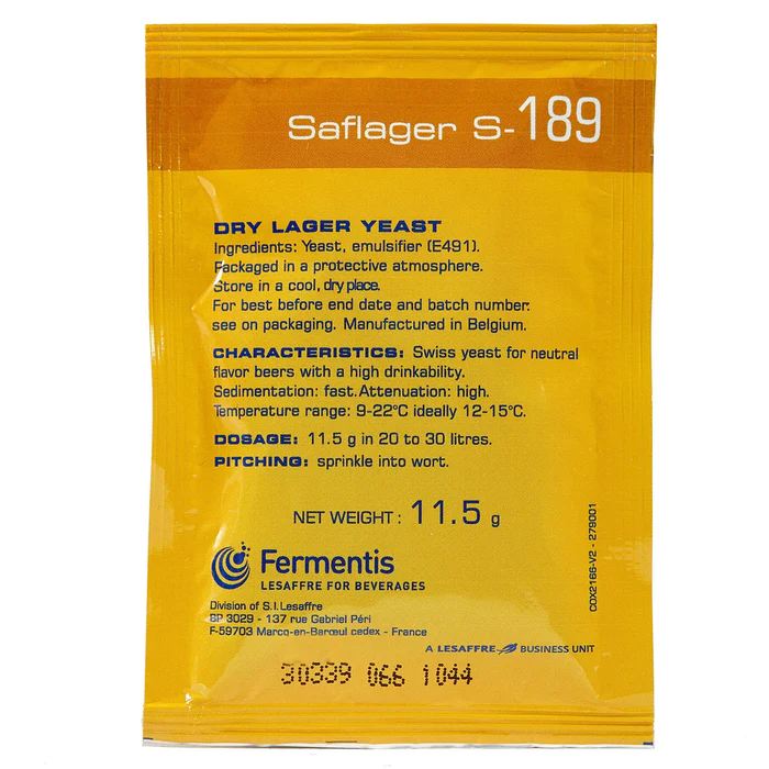 SafLager S-189 Dry Yeast, 11.5g [BEST BEFORE 2024.03]